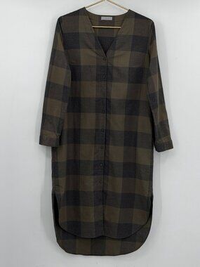 COS Oversized Plaid Shirt Dress Midi Olive Gray Minimalist Modern